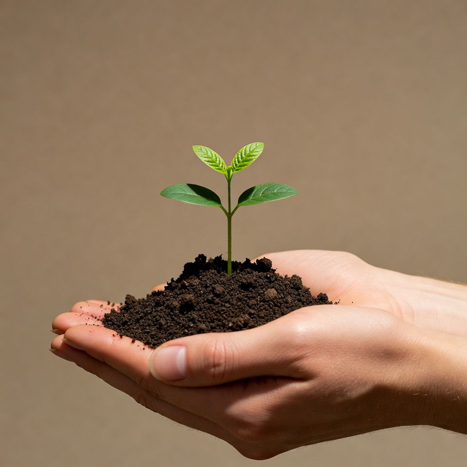 Man's hands holding young plant Man's hands holding young plant