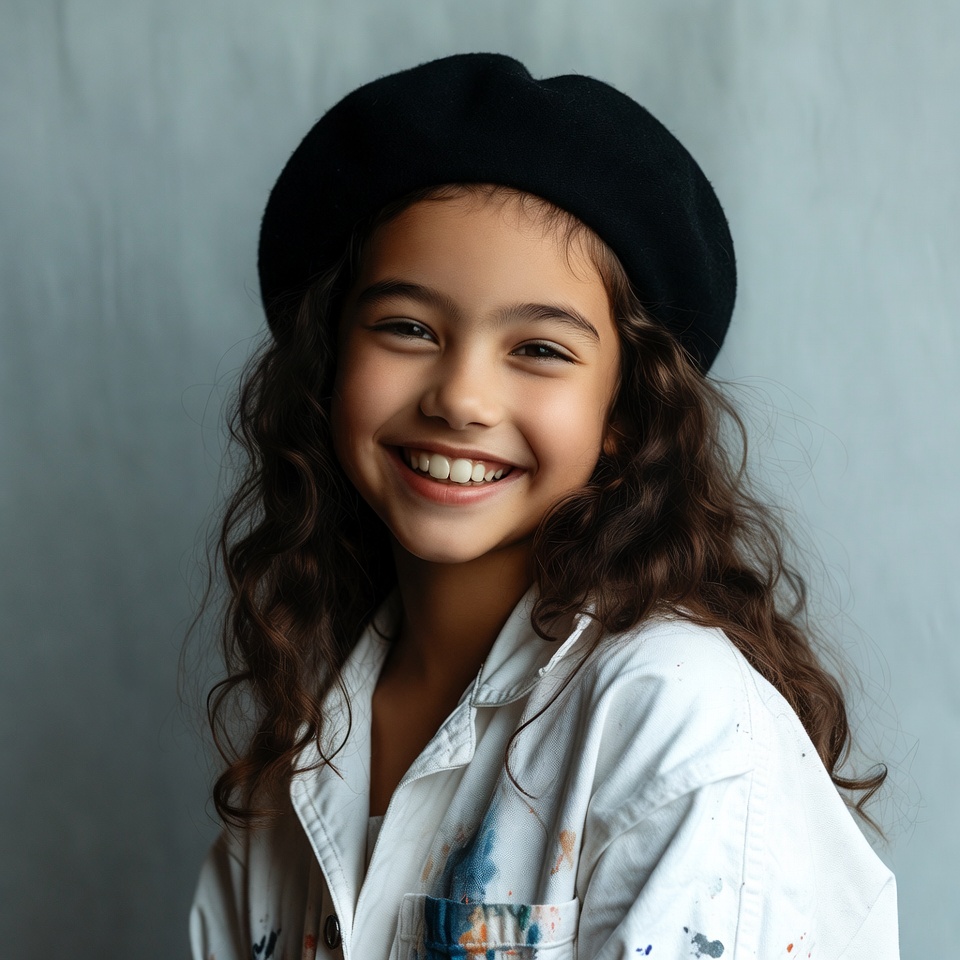 Smiling girl in black beret Smiling girl in black beret