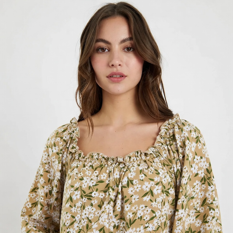 Woman in floral off-shoulder top Woman in floral off-shoulder top