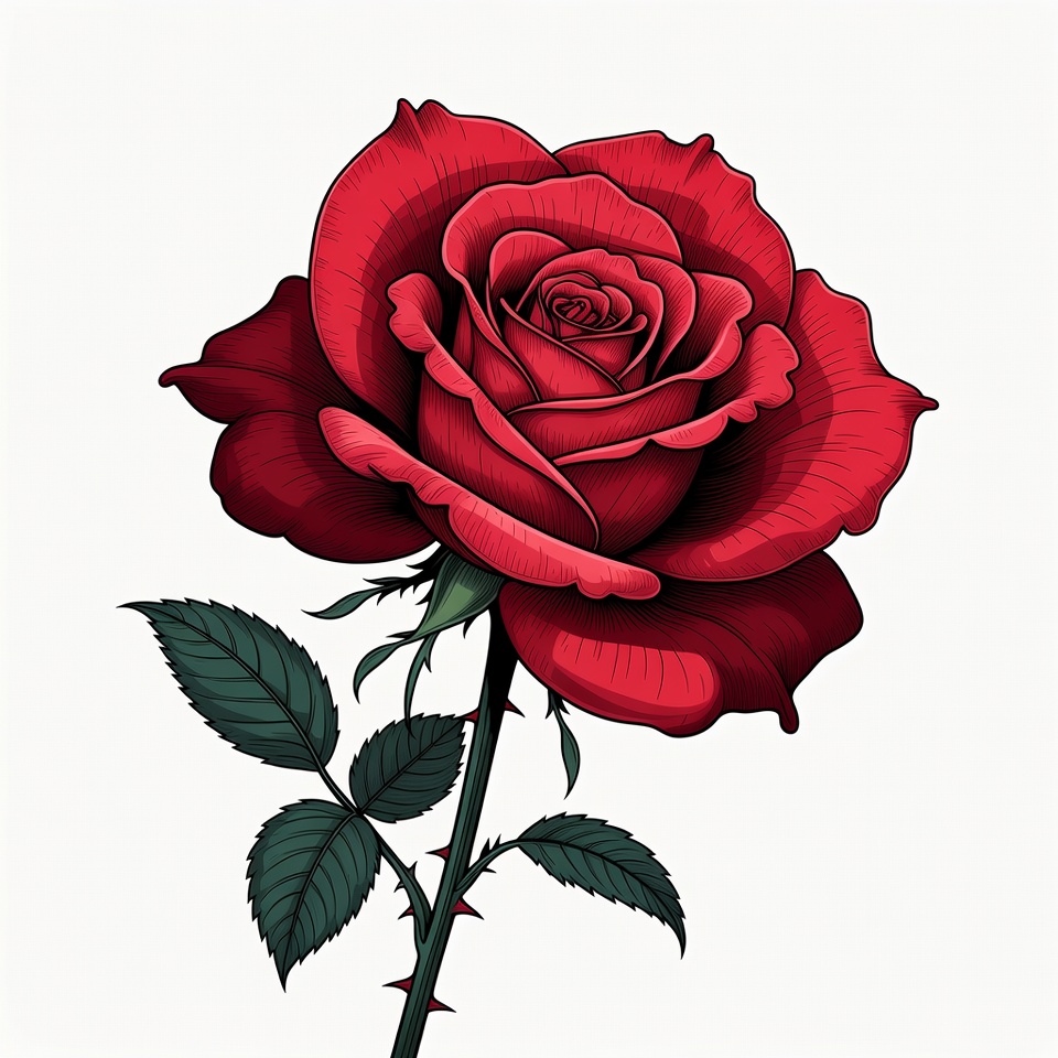 Red Rose with Stem and Thorns Red Rose with Stem and Thorns