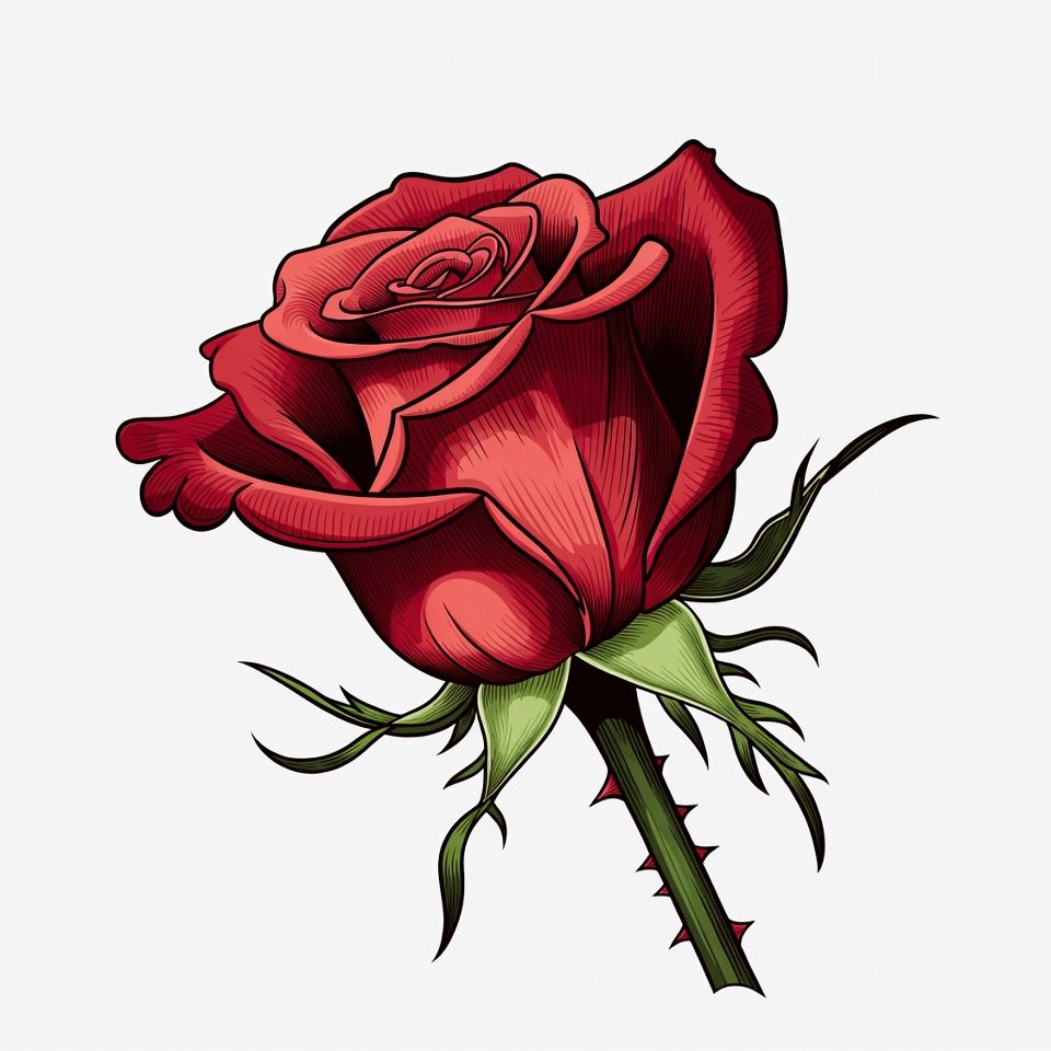 Red Rose with Stem and Thorns Red Rose with Stem and Thorns