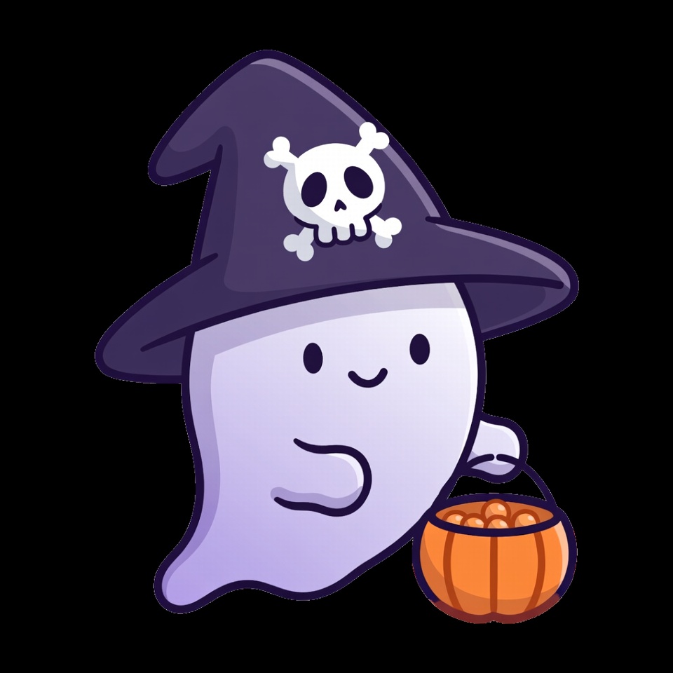 Cute Ghost Witch Holding Candy Pumpkin Cute Ghost Witch Holding Candy Pumpkin