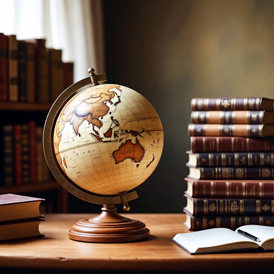 Globe on Desk with Books Globe on Desk with Books