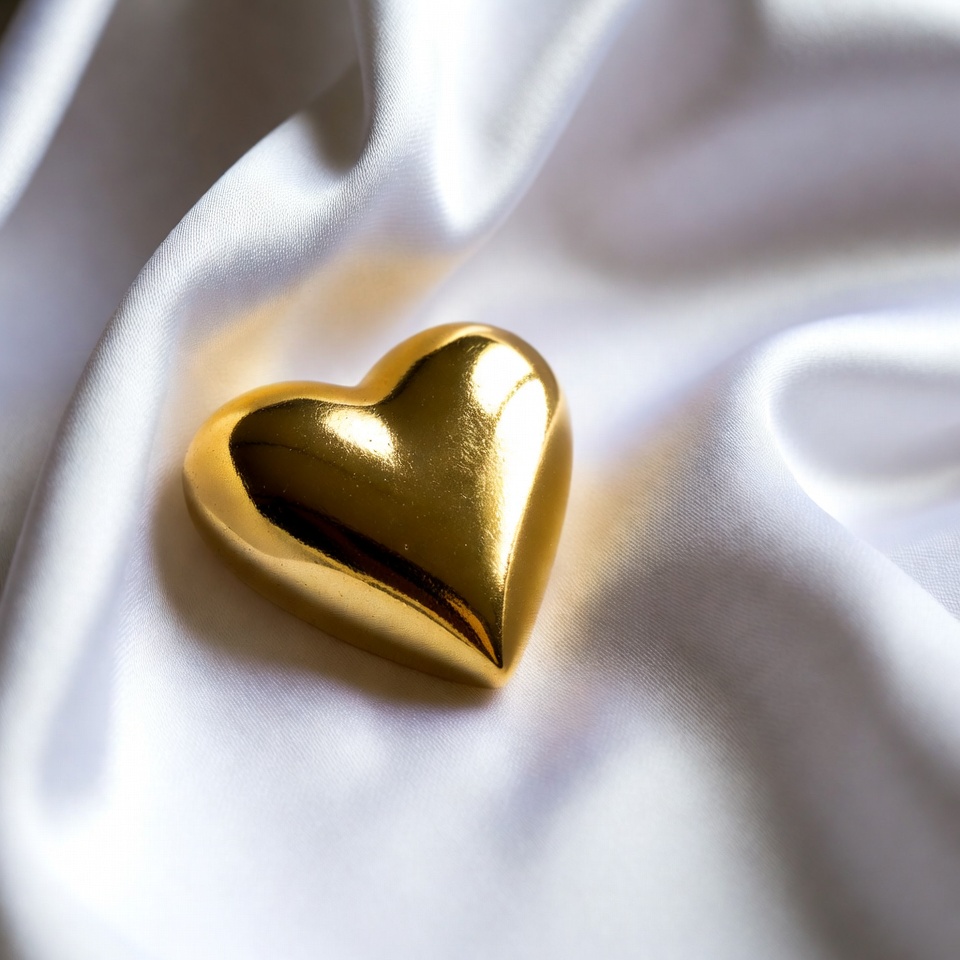Gold heart on white satin Gold heart on white satin