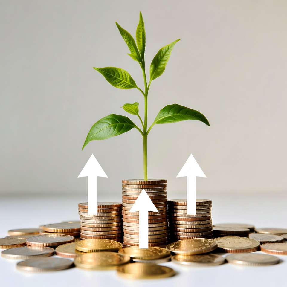 Green Plant Growing from Coin Stack Green Plant Growing from Coin Stack