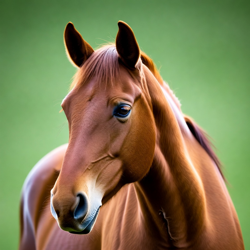 Brown horse on green background Brown horse on green background