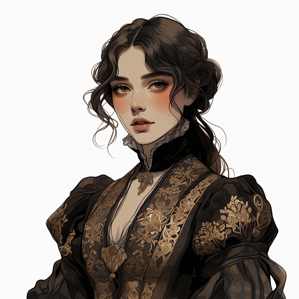 Victorian woman in ornate black gown Victorian woman in ornate black gown