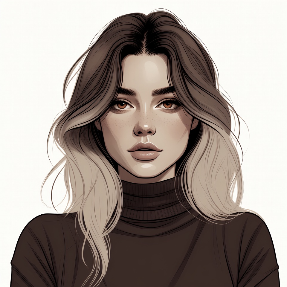 Woman with balayage hair in turtleneck Woman with balayage hair in turtleneck