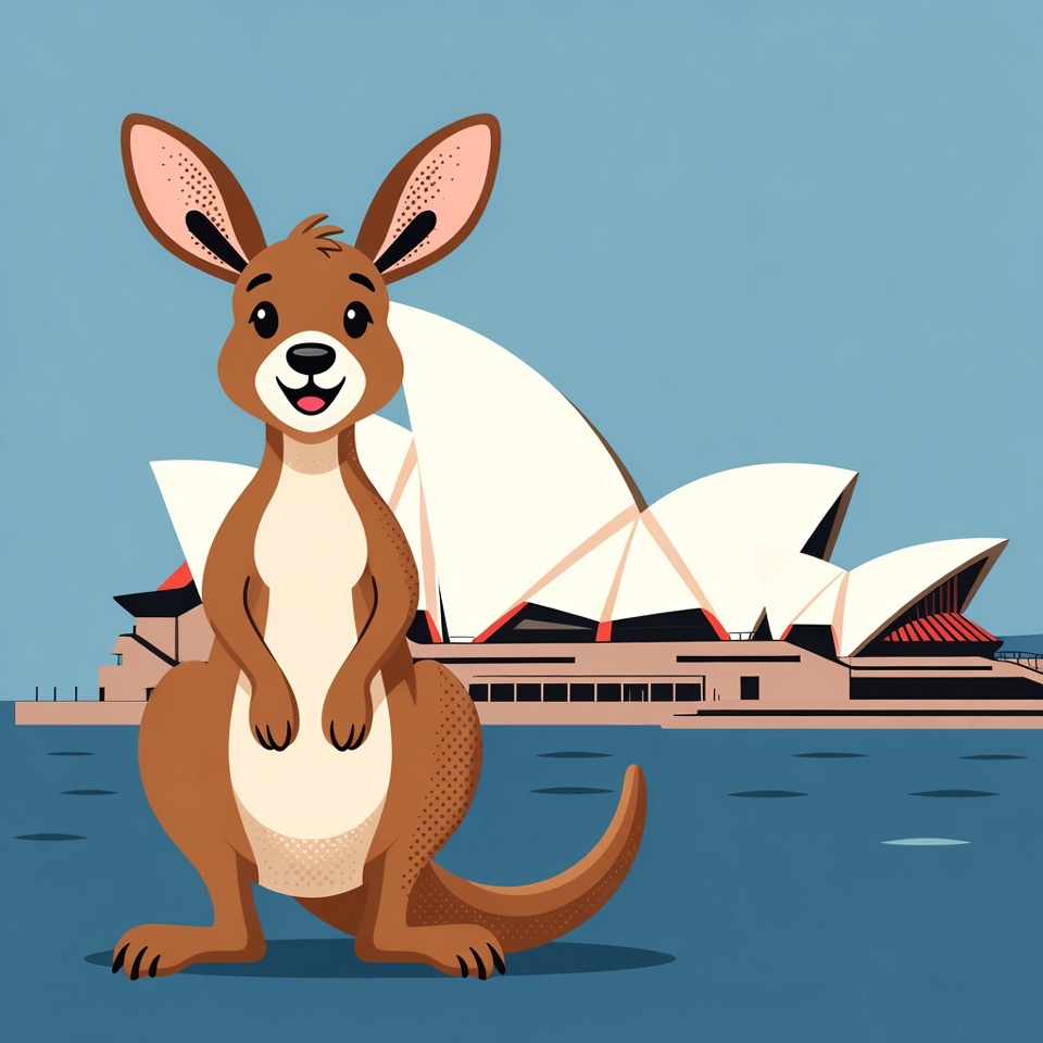 Cartoon kangaroo in front of Sydney Opera House Cartoon kangaroo in front of Sydney Opera House