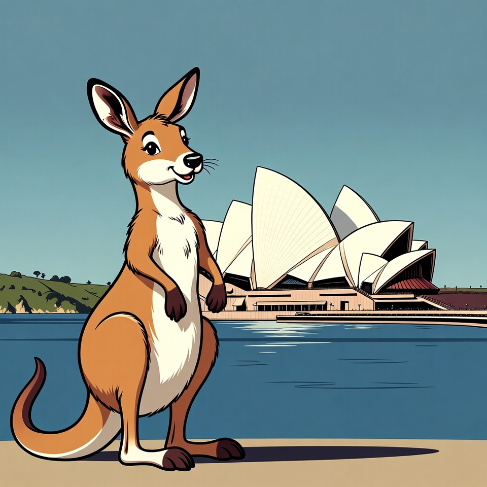 Cartoon Kangaroo at Sydney Opera House Cartoon Kangaroo at Sydney Opera House