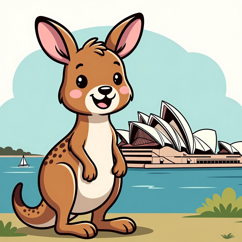 Cartoon Kangaroo with Sydney Opera House Cartoon Kangaroo with Sydney Opera House