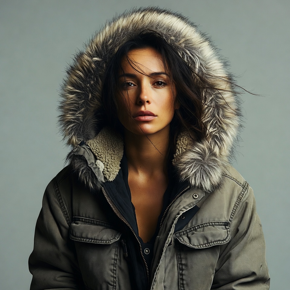 Woman in fur hooded parka Woman in fur hooded parka