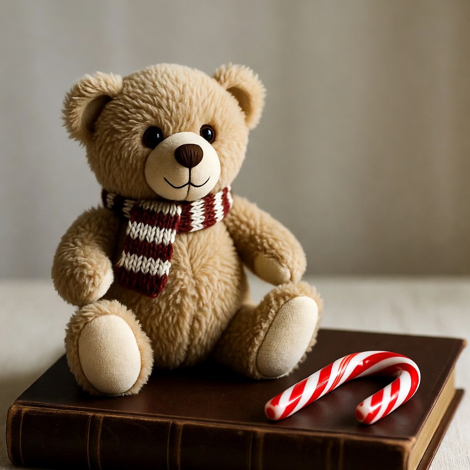 Teddy bear with scarf and candy cane Teddy bear with scarf and candy cane