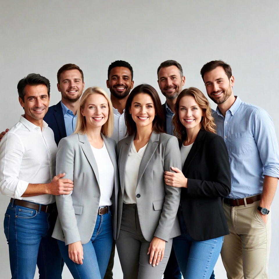 Diverse professional team smiling together Diverse professional team smiling together