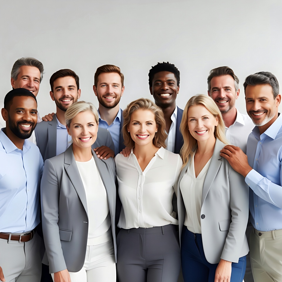 Diverse professional team smiling together Diverse professional team smiling together