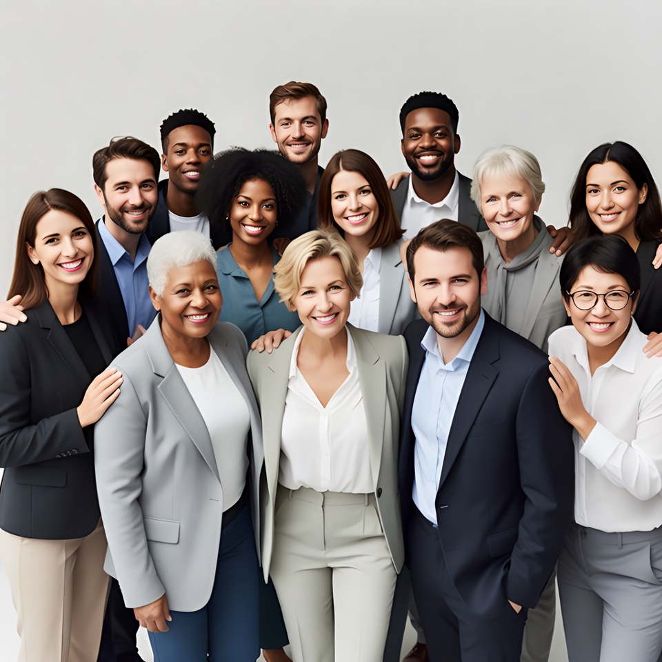 Diverse professional team smiling together Diverse professional team smiling together