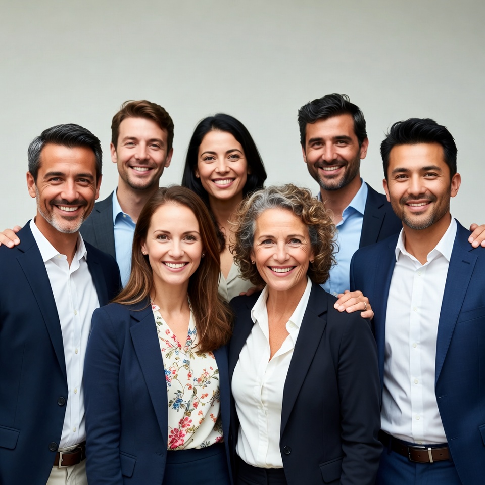 Diverse business team smiling together Diverse business team smiling together