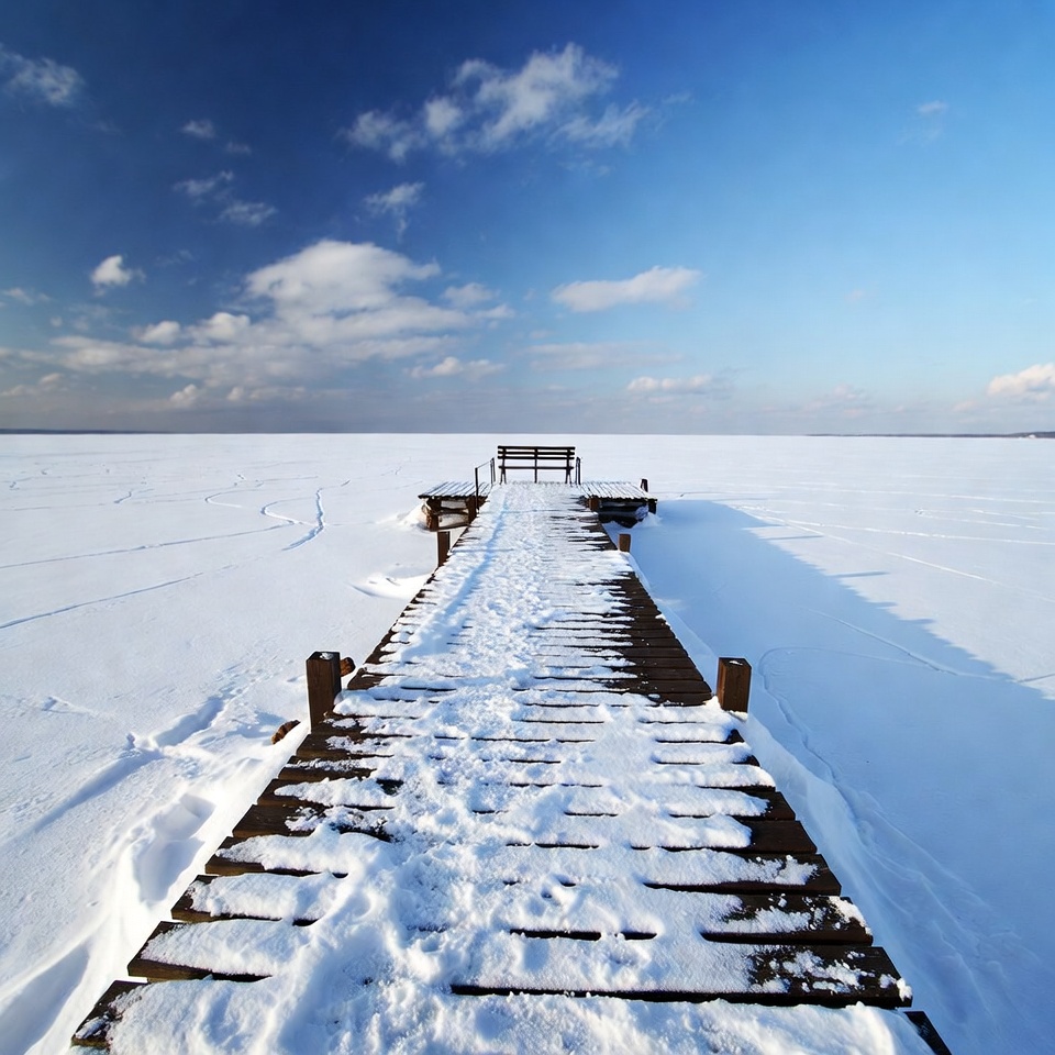 Wooden Pier on Frozen Lake Wooden Pier on Frozen Lake