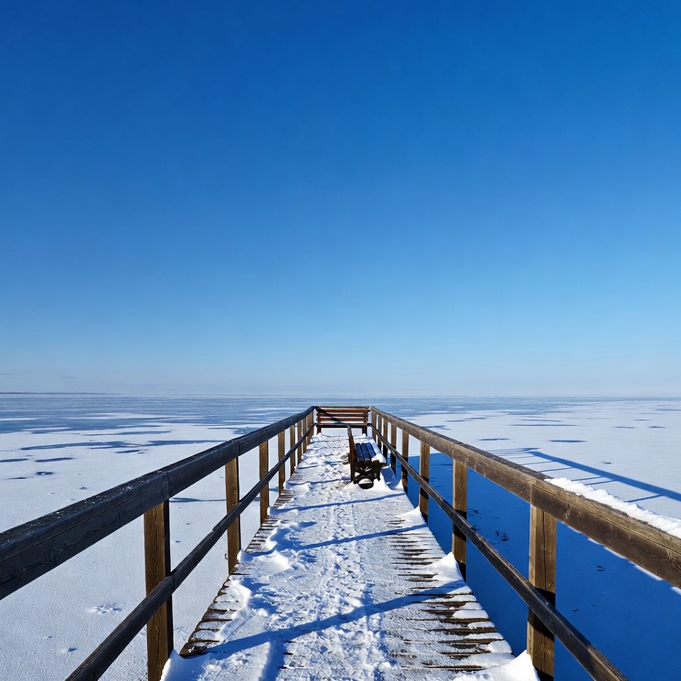 Wooden pier over frozen lake Wooden pier over frozen lake