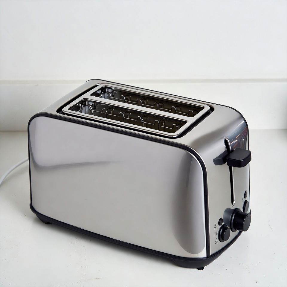 Shiny Silver Toaster on Counter Shiny Silver Toaster on Counter