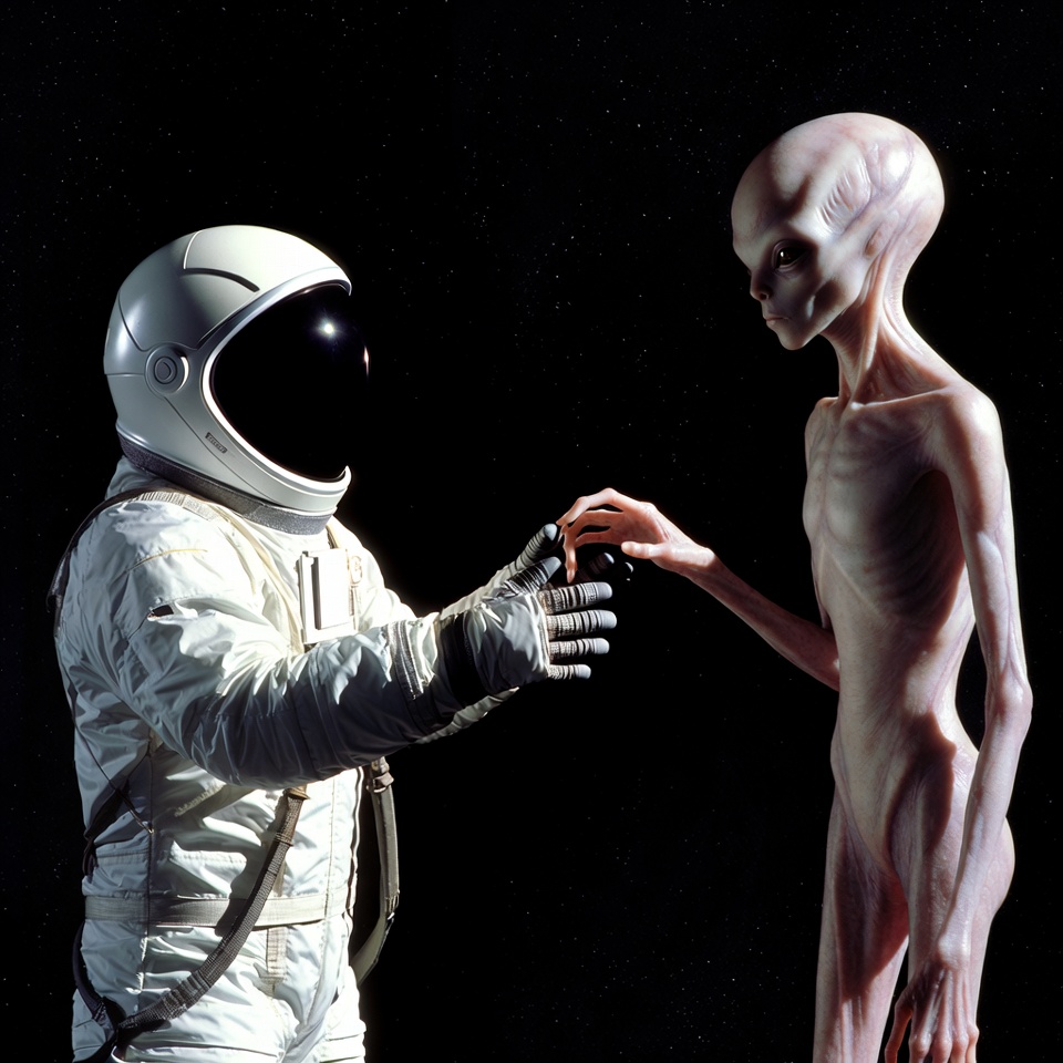 Astronaut shaking hands with alien Astronaut shaking hands with alien