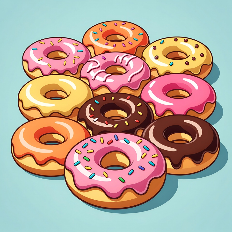 Colorful Donuts Illustration on Blue Background Colorful Donuts Illustration on Blue Background