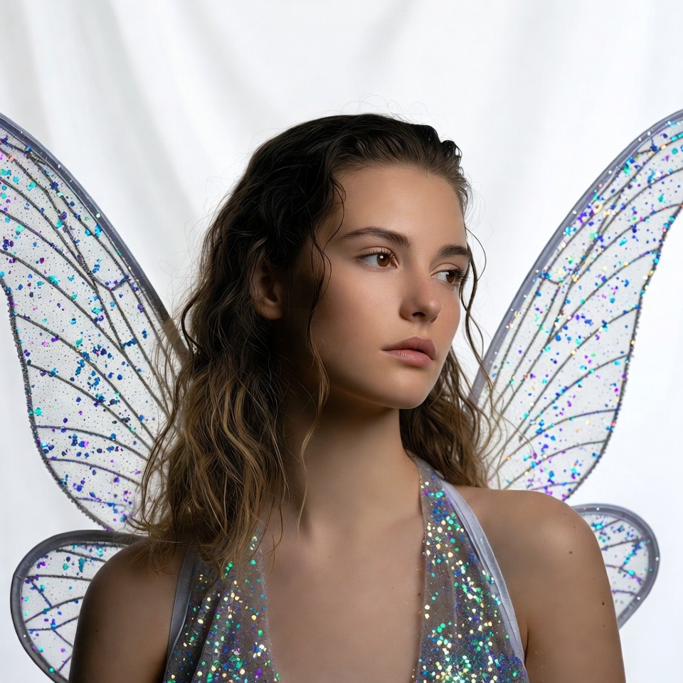 Woman with glittery fairy wings Woman with glittery fairy wings