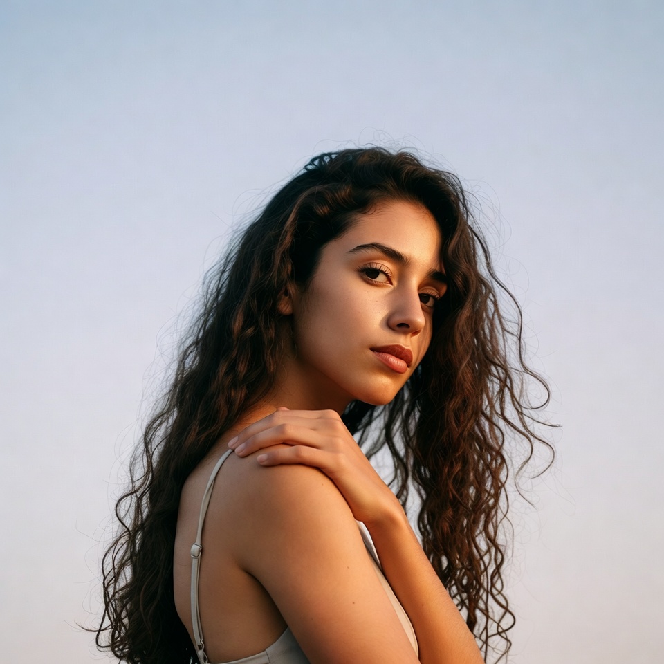Woman with curly hair in tank top Woman with curly hair in tank top