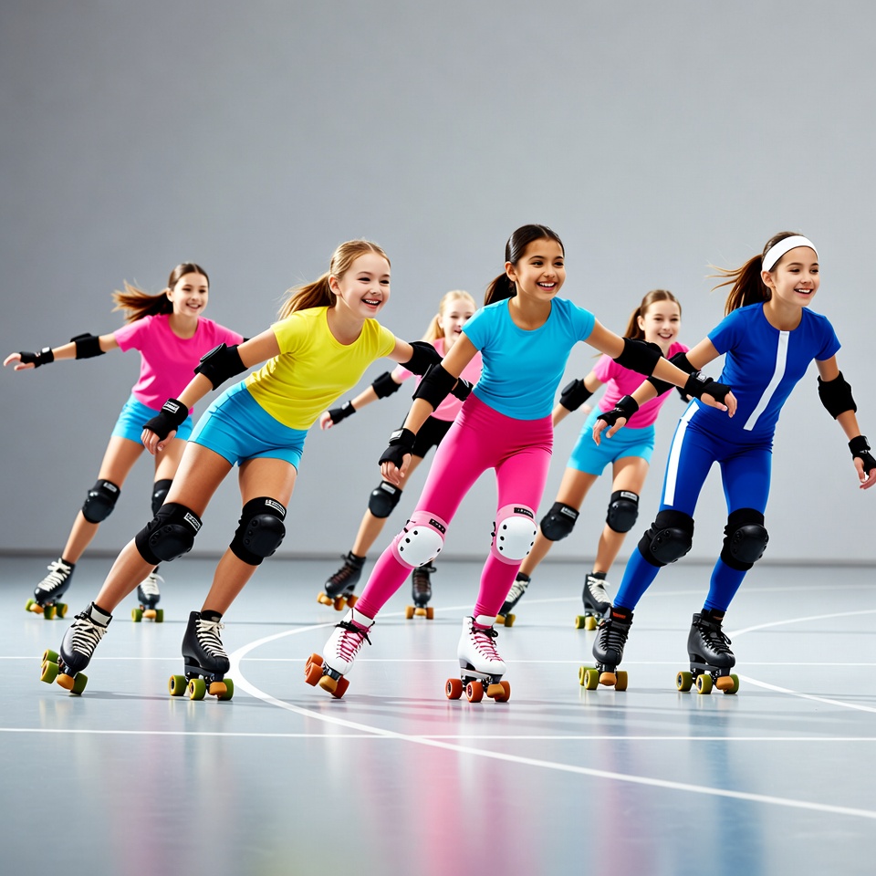 Girls Roller Skating in Gym Girls Roller Skating in Gym