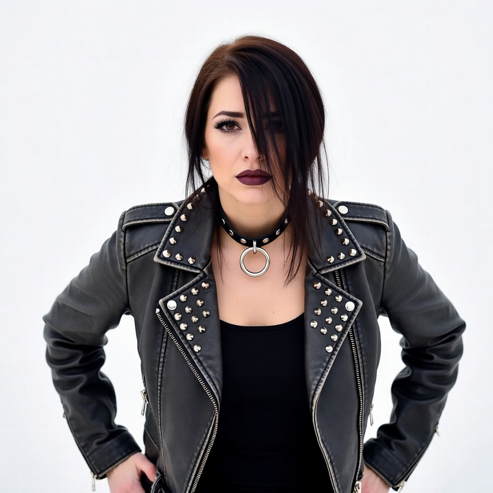 Woman in spiked leather jacket Woman in spiked leather jacket