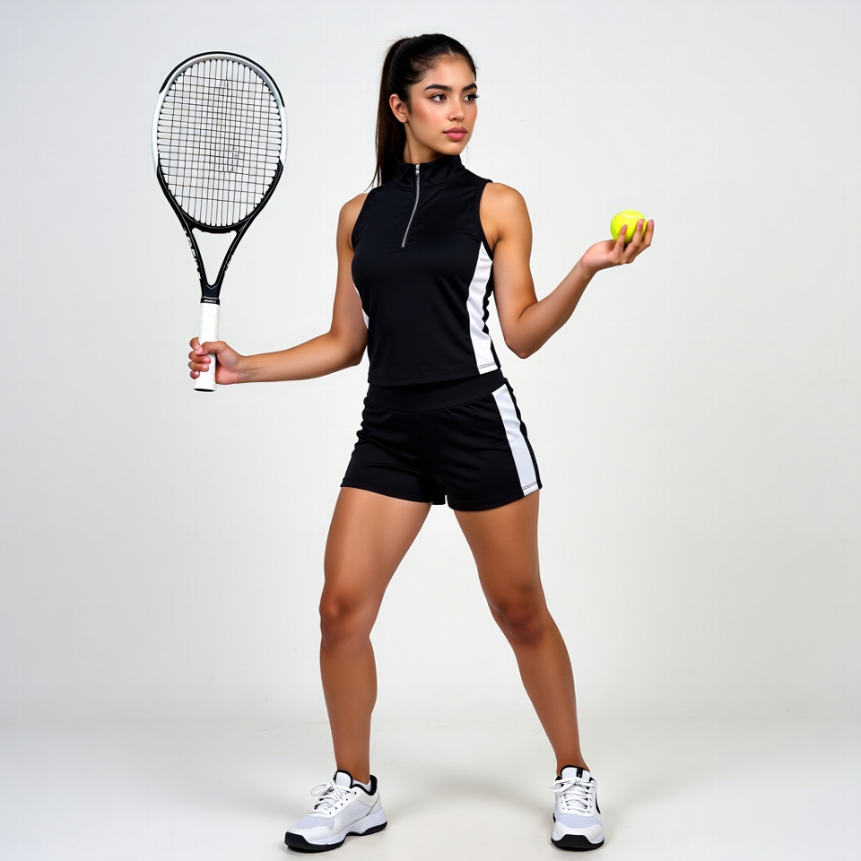 Asian woman holding tennis racket and ball Asian woman holding tennis racket and ball