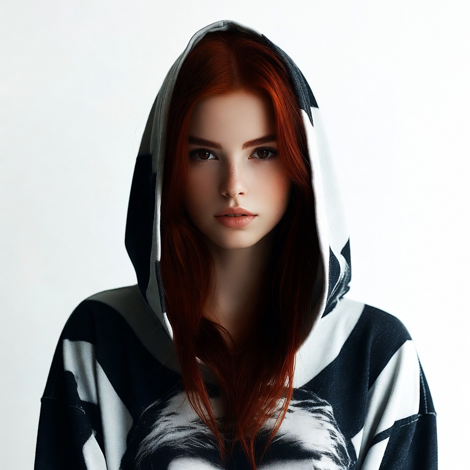 Redhead woman in black hoodie Redhead woman in black hoodie