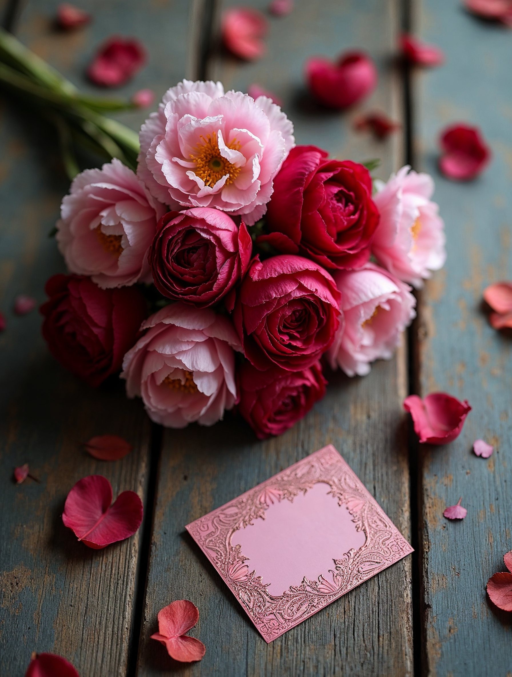 Pink and Red Roses with Envelope Pink and Red Roses with Envelope