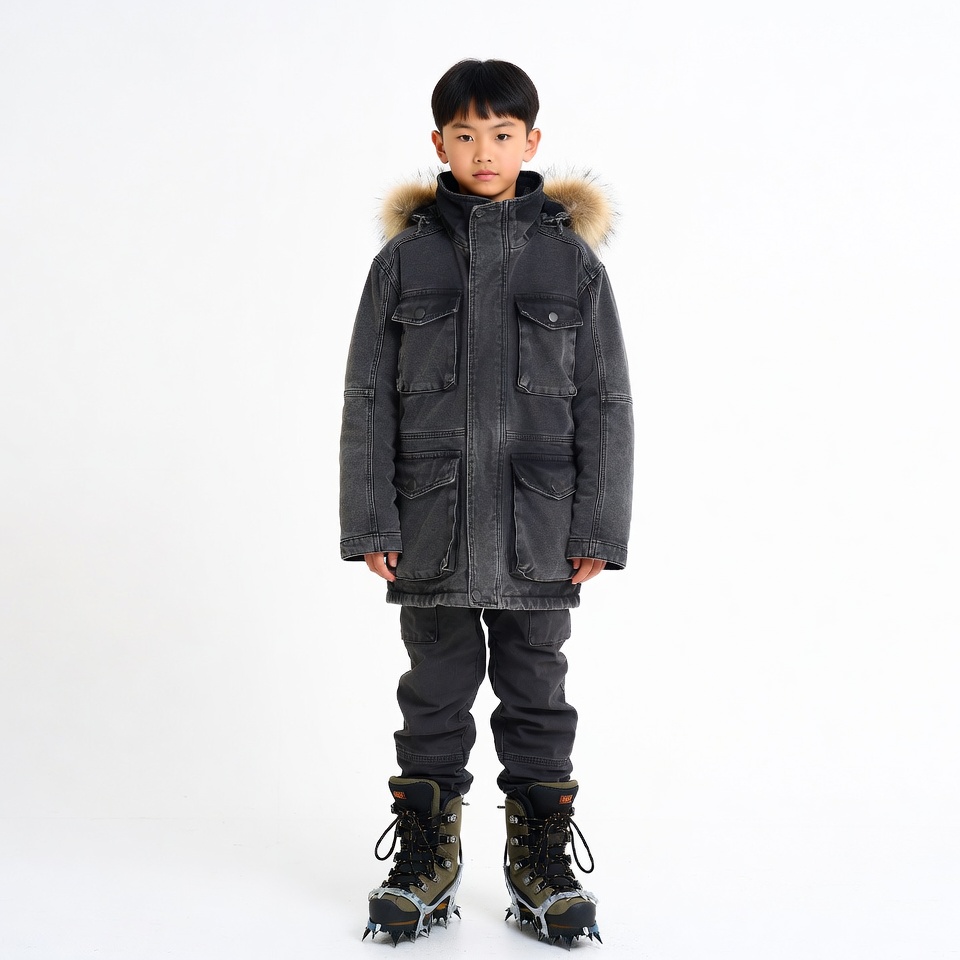 Asian boy in fur hood parka Asian boy in fur hood parka