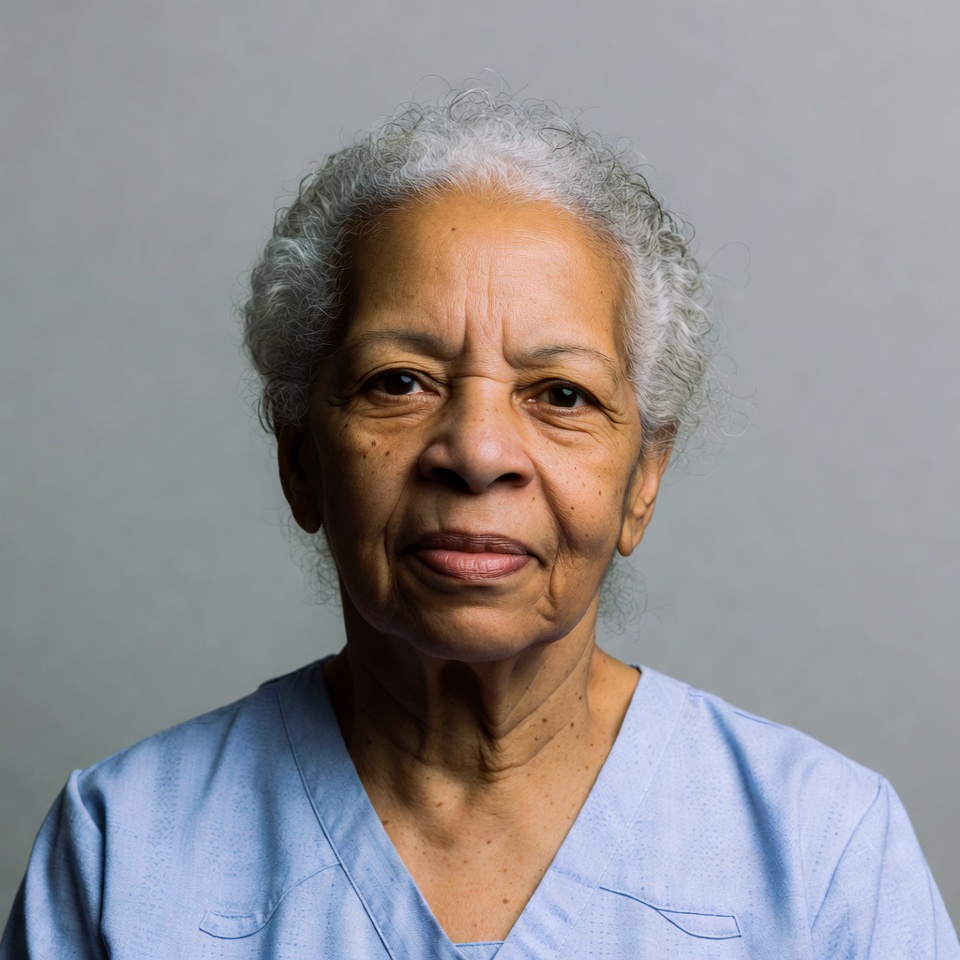 Elderly African-American woman in scrubs Elderly African-American woman in scrubs