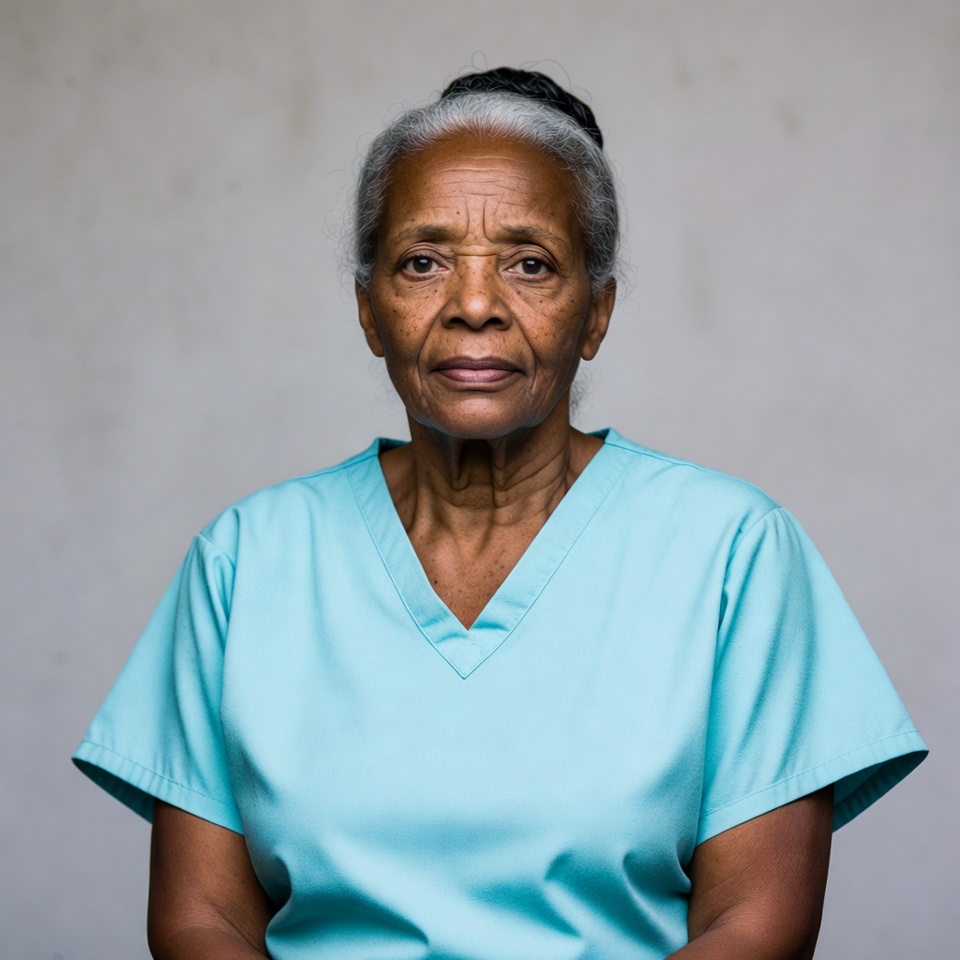 Elderly African-American woman in scrubs Elderly African-American woman in scrubs