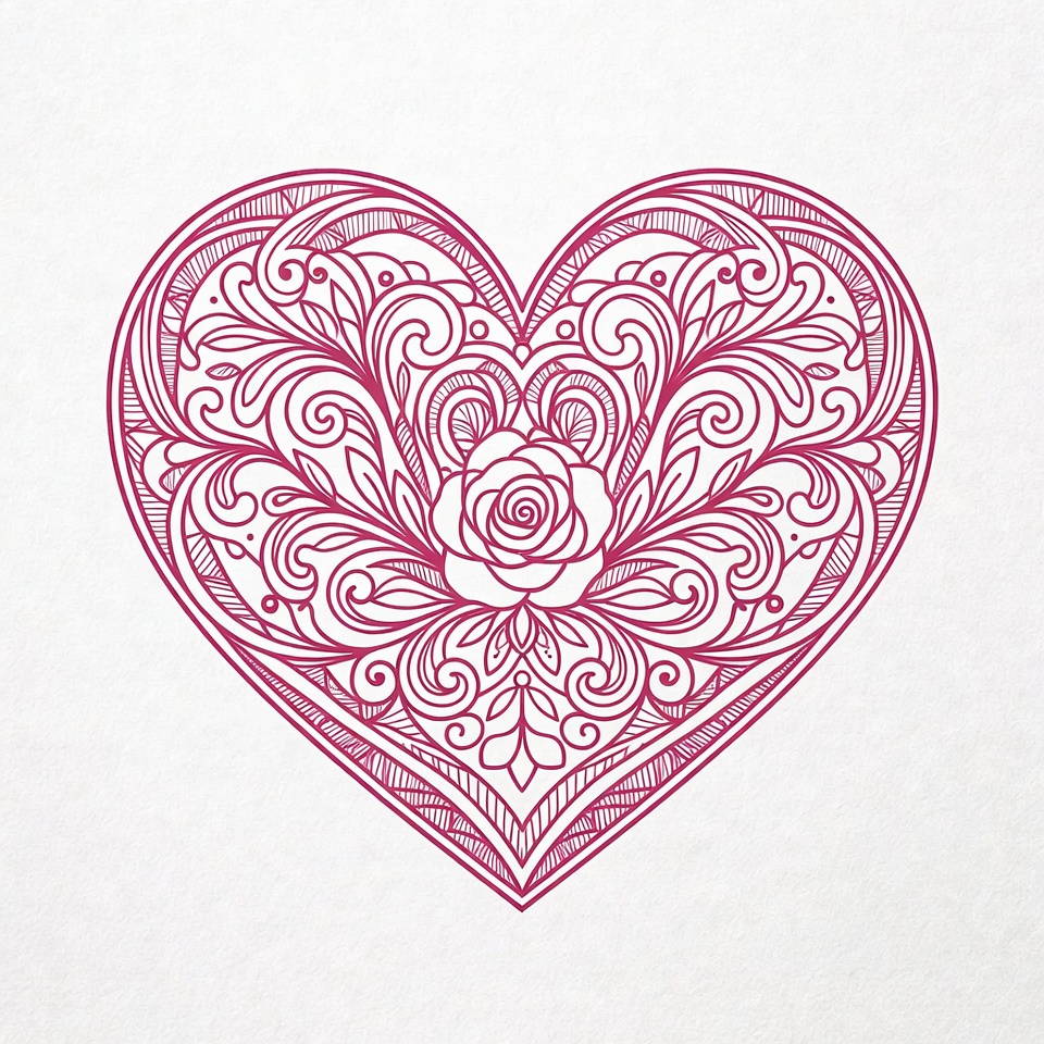 Ornate Heart with Rose Illustration Ornate Heart with Rose Illustration