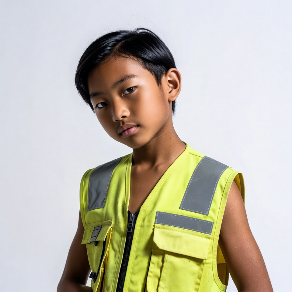 Asian boy in yellow safety vest Asian boy in yellow safety vest