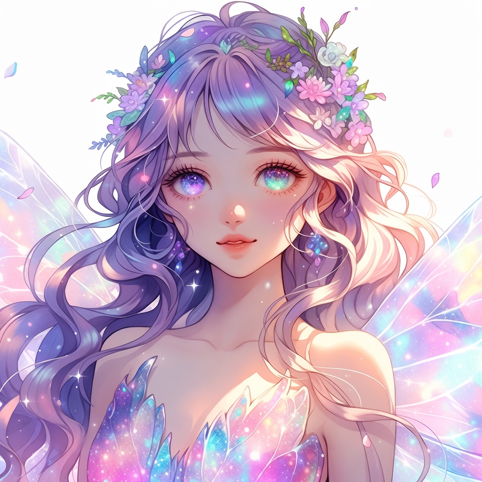 Anime girl with flower crown and wings Anime girl with flower crown and wings