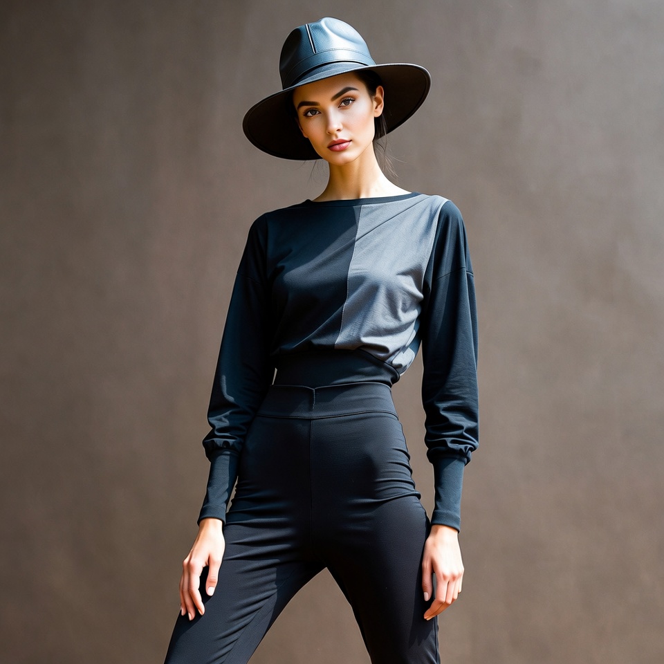 Woman wearing wide-brim leather hat Woman wearing wide-brim leather hat