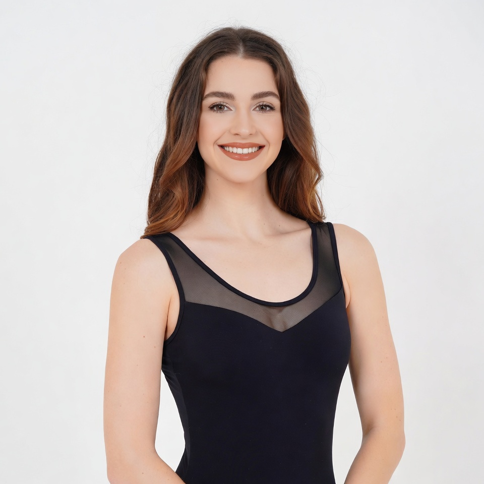 Smiling woman in black mesh top Smiling woman in black mesh top