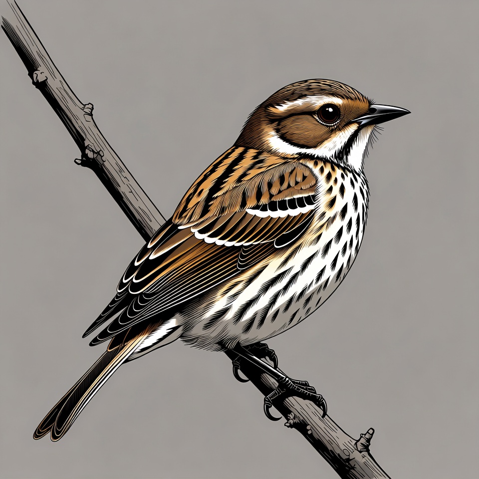 Brown sparrow perched on branch Brown sparrow perched on branch