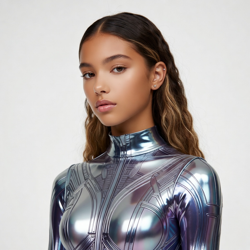 Young woman in metallic bodysuit Young woman in metallic bodysuit
