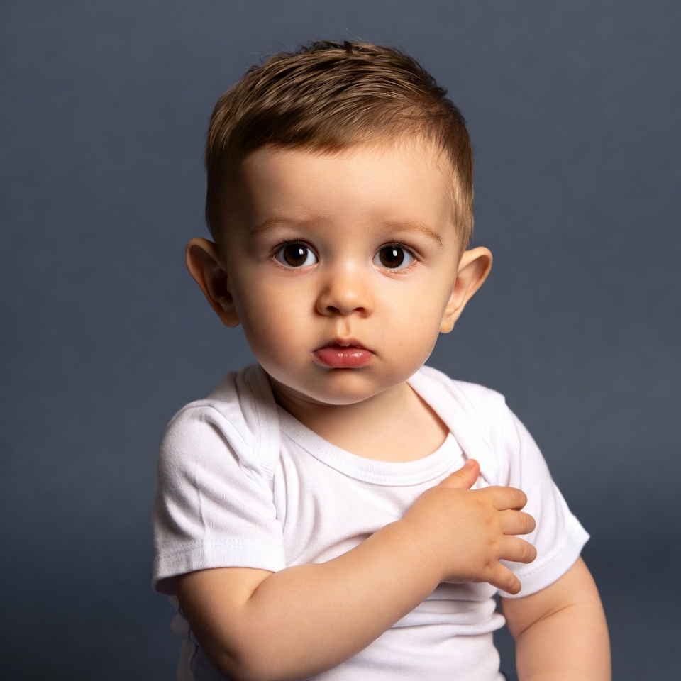 Baby boy in white onesie Baby boy in white onesie