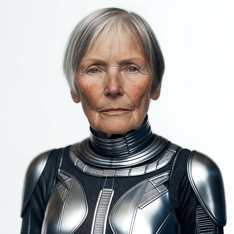 Elderly woman in futuristic armor Elderly woman in futuristic armor