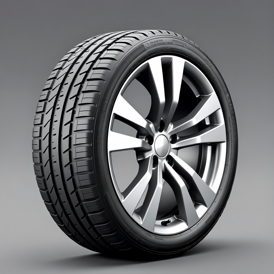 Black car tire on alloy wheel Black car tire on alloy wheel