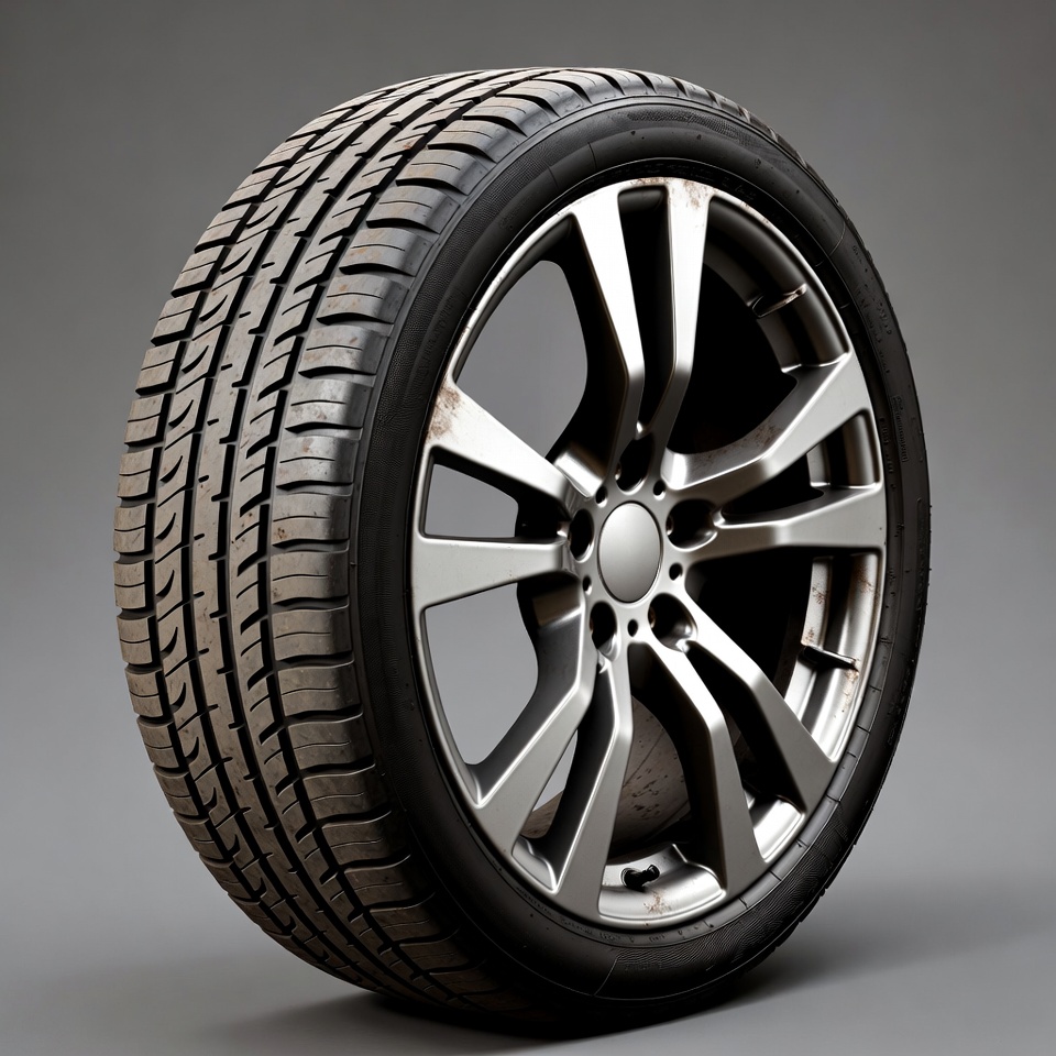 Black car tire on alloy wheel Black car tire on alloy wheel