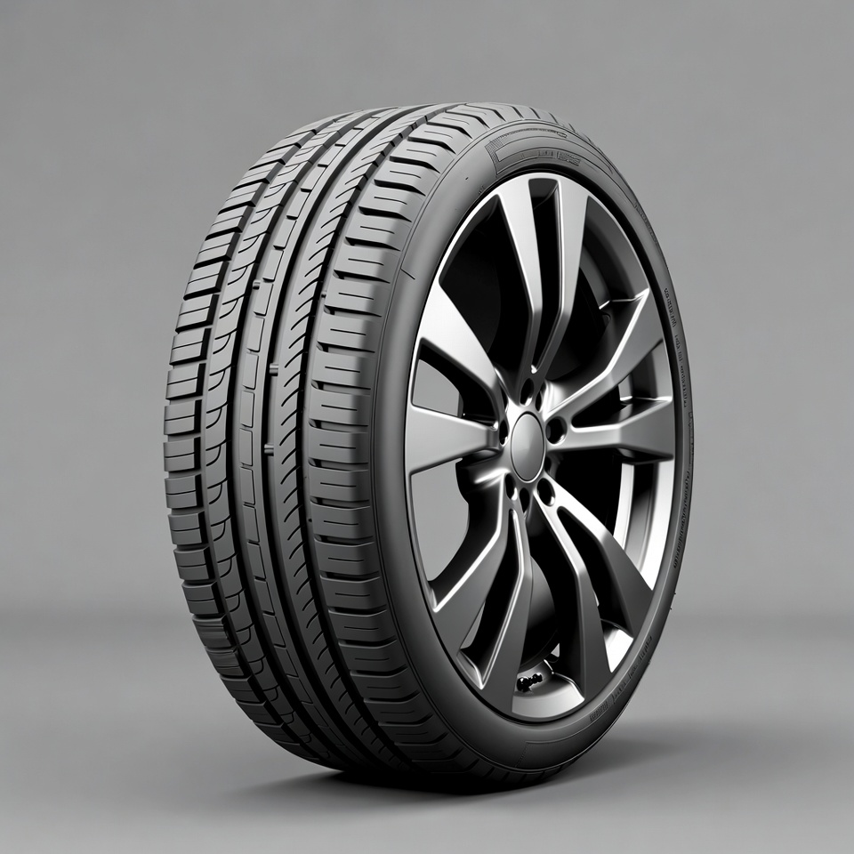 Black car tire on alloy wheel Black car tire on alloy wheel