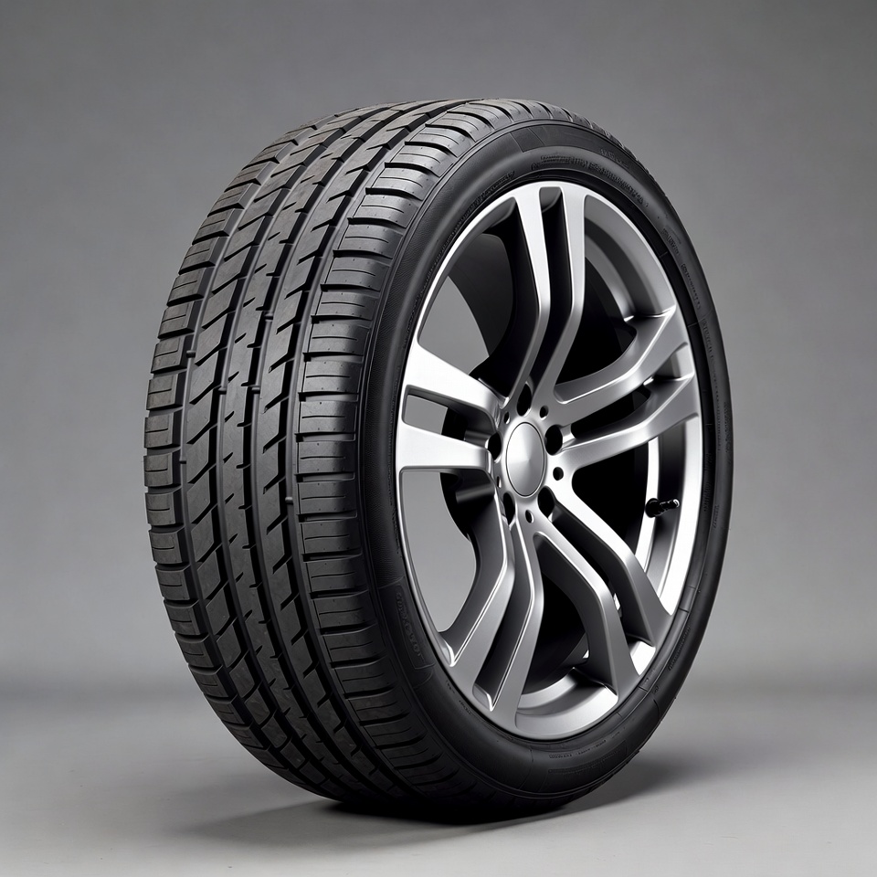 Black car tire on alloy wheel Black car tire on alloy wheel
