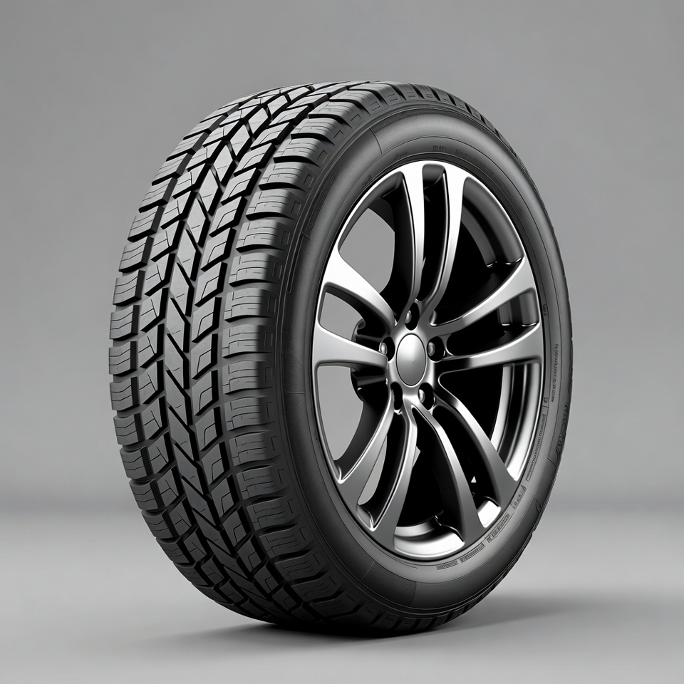 Black winter tire on alloy wheel Black winter tire on alloy wheel